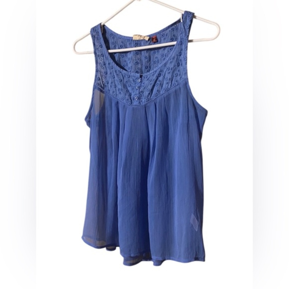 Y2K SO Embroidered Babydoll Top Womens Medium Blue Sheer Boho Cottagecore Hippie